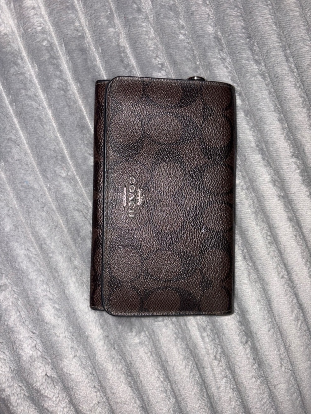 Coach Dark Brown Signature Trifold Wallet
